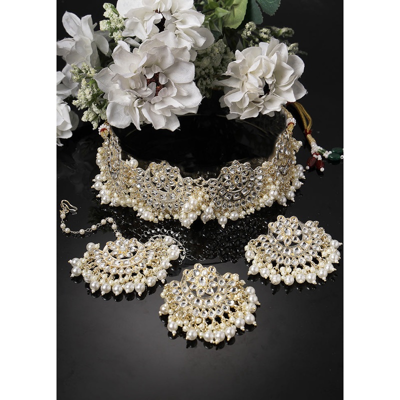 White Alloy Glossy Jewellery Set - JD986609136