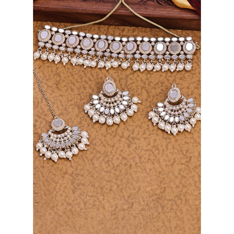 White Alloy Glossy Jewellery Set - JD986609138