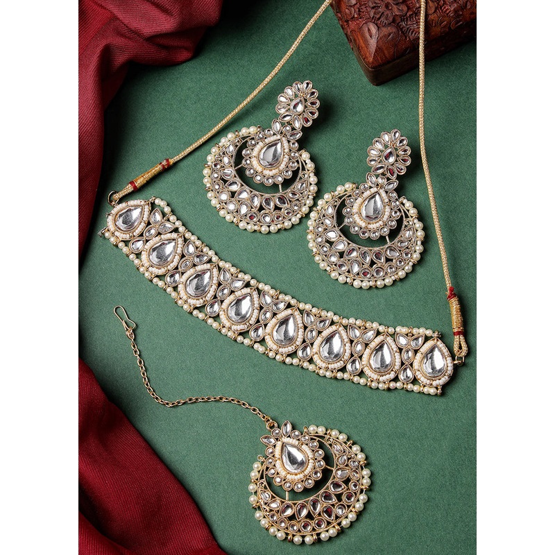 White Alloy Glossy Jewellery Set - JD986609322