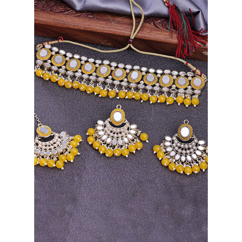 Yellow Alloy Glossy Jewellery Set - JD986609118