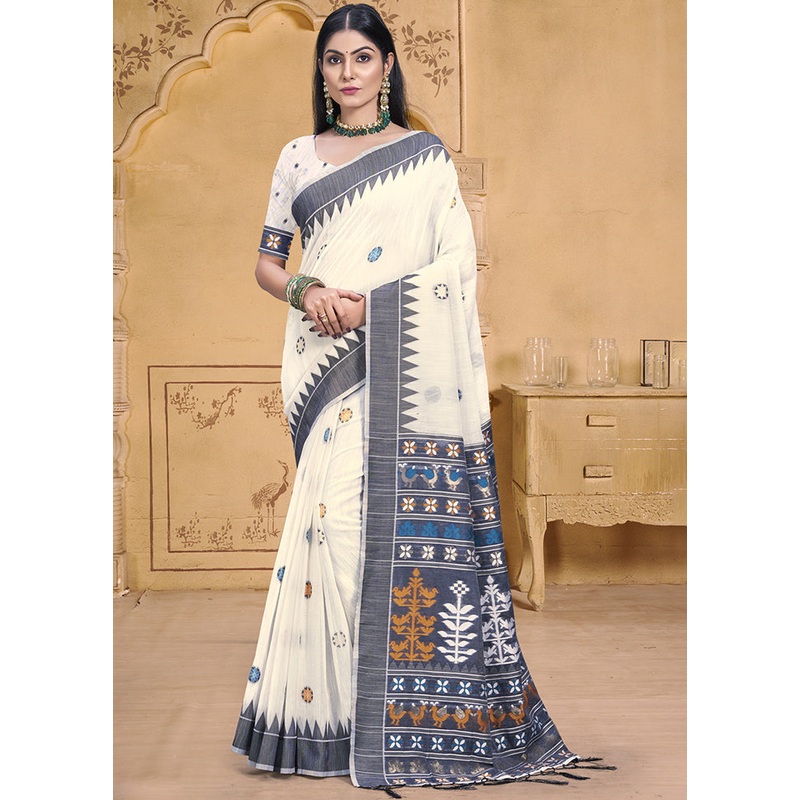 Multicolor Cotton Saree With Blouse Piece - JD986608913