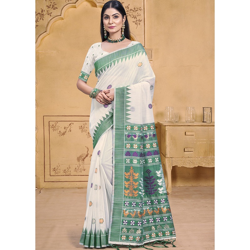 Multicolor Cotton Saree With Blouse Piece - JD986608914