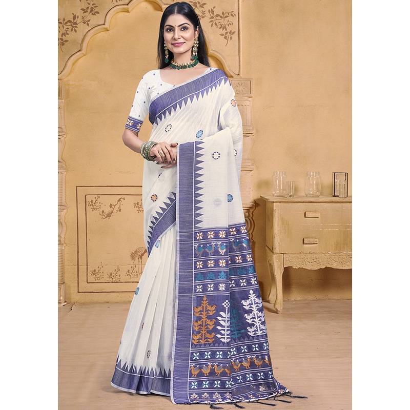 Multicolor Cotton Saree With Blouse Piece - JD986608915