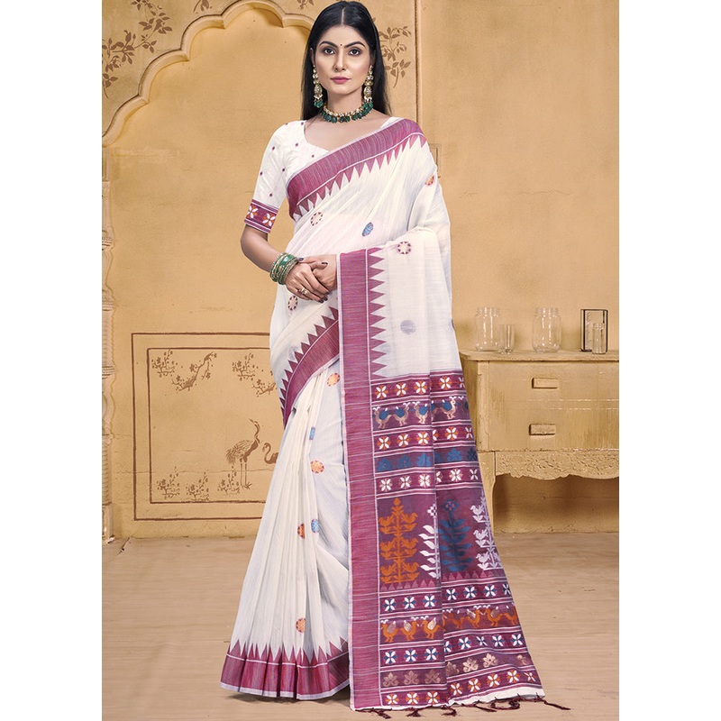 Multicolor Cotton Saree With Blouse Piece - JD986608916