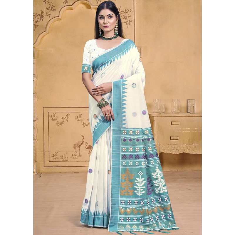 Multicolor Cotton Saree With Blouse Piece - JD986608917