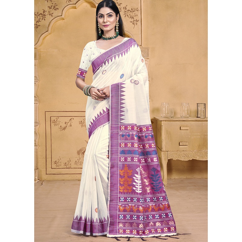 Multicolor Cotton Saree With Blouse Piece - JD986608918