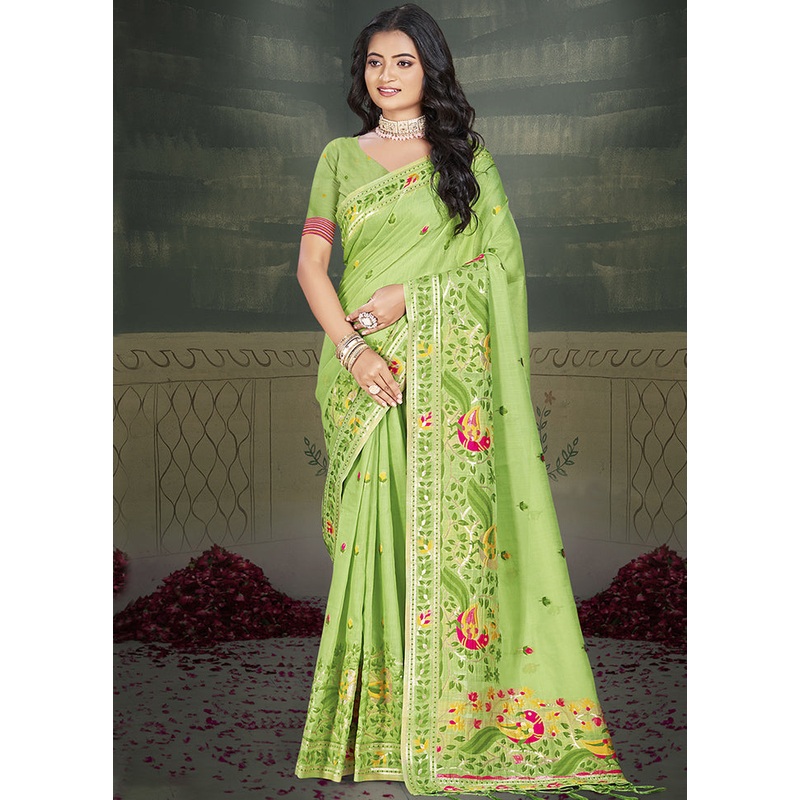 Multicolor Cotton Saree With Blouse Piece - JD986608920