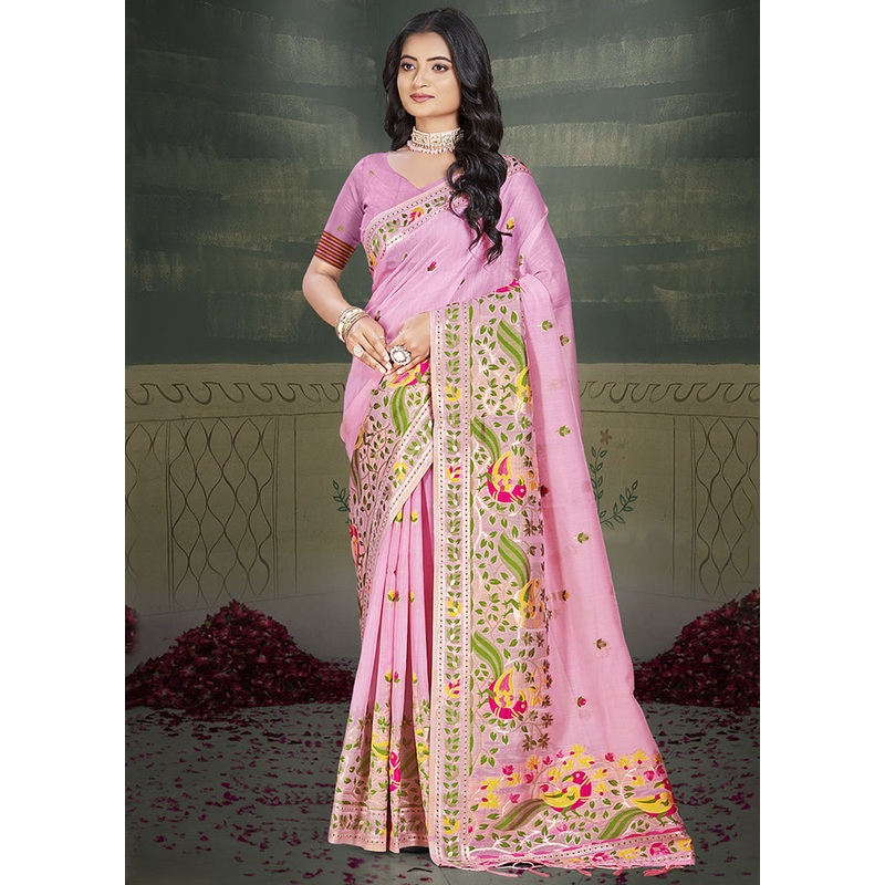 Multicolor Cotton Saree With Blouse Piece - JD986608921