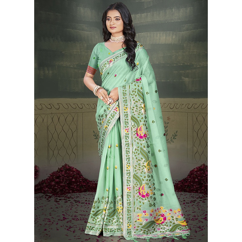 Multicolor Cotton Saree With Blouse Piece - JD986608924