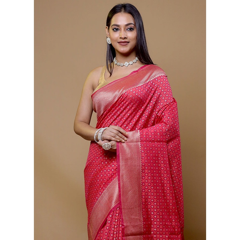 Pink Kora Silk Saree With Blouse Piece - JD986608971