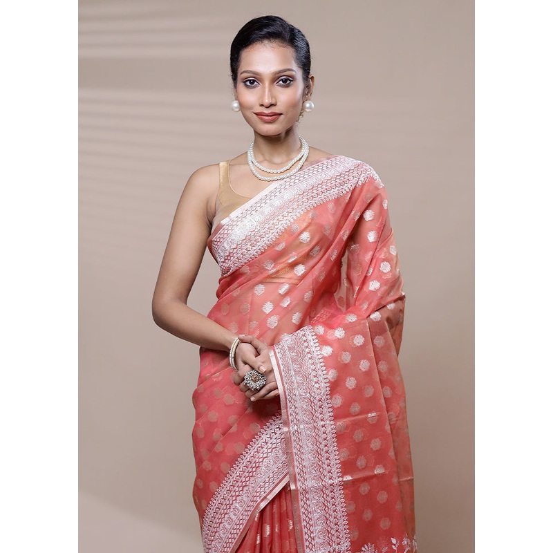 Pink Organza Saree With Blouse Piece - JD986608937