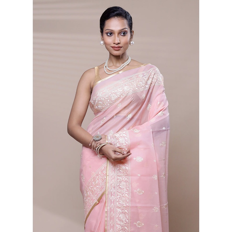 Pink Organza Saree With Blouse Piece - JD986608938