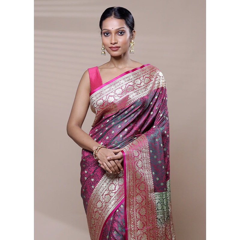 Pink Tanchoi Silk Saree With Blouse Piece - JD986608936