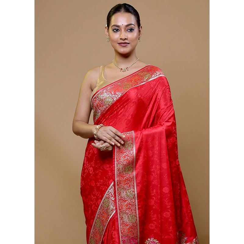 Red Uppada Silk Saree With Blouse Piece - JD986608969