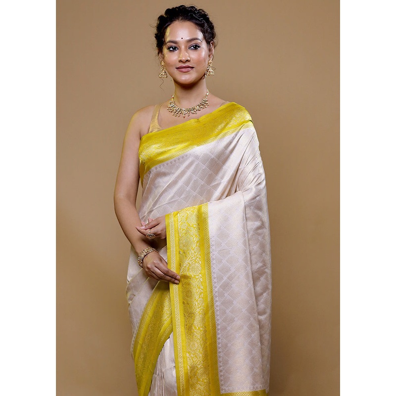 White Dupion Silk Saree With Blouse Piece - JD986608967