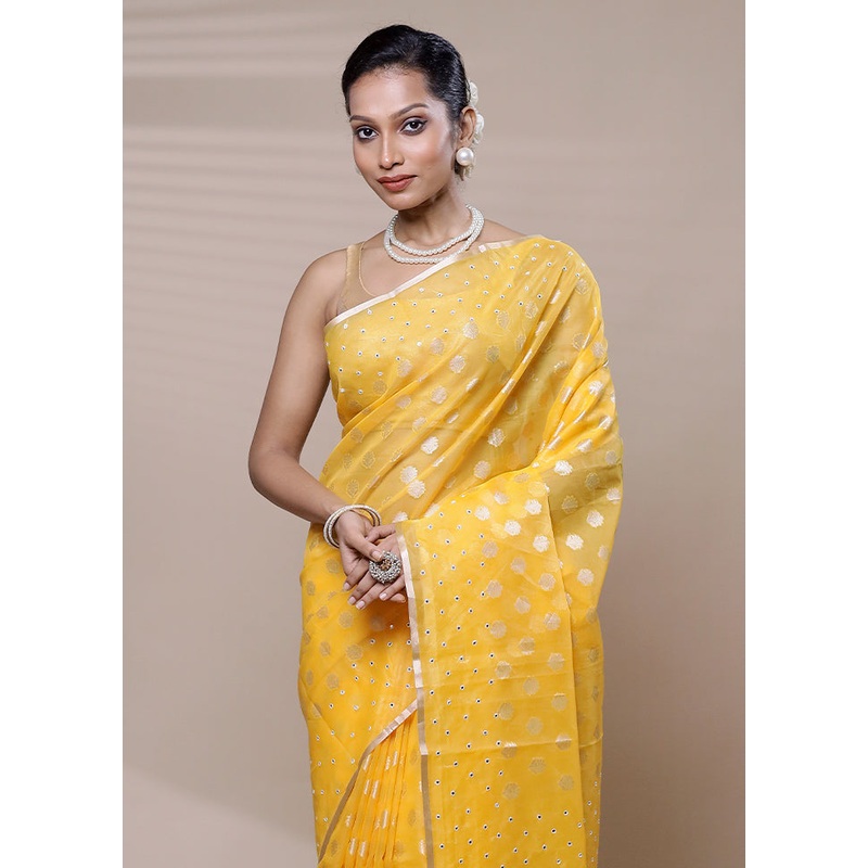 Yellow Organza Saree With Blouse Piece - JD986608930