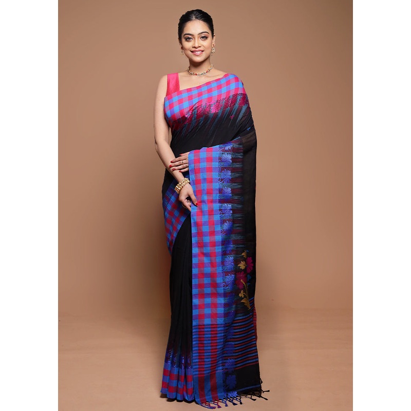 Black Matka Silk Saree With Blouse Piece - JD986608686