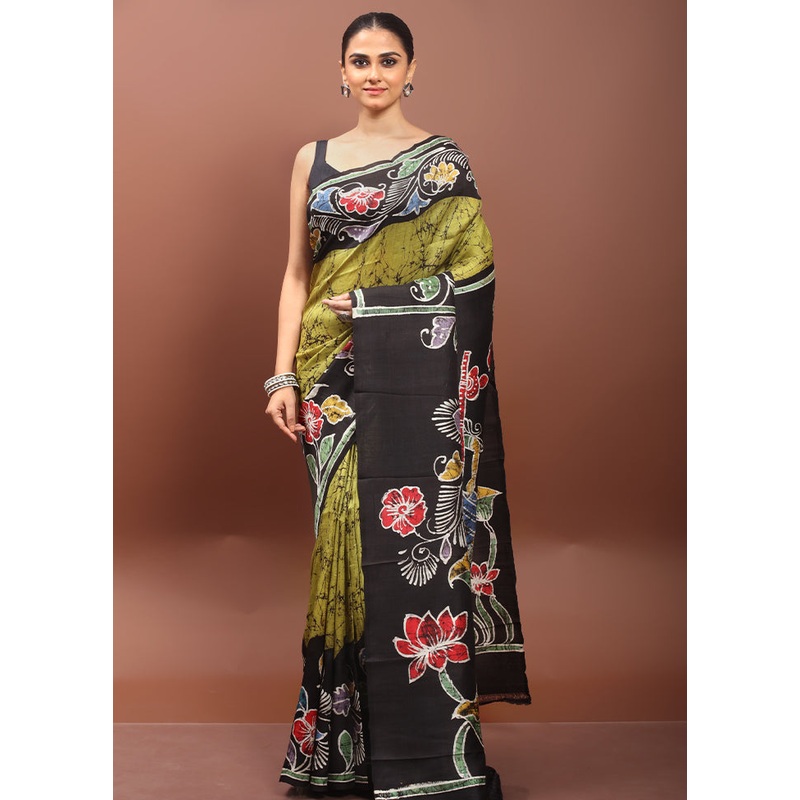 Black Printed Pure Silk Saree Without Blouse Piece - JD986608585