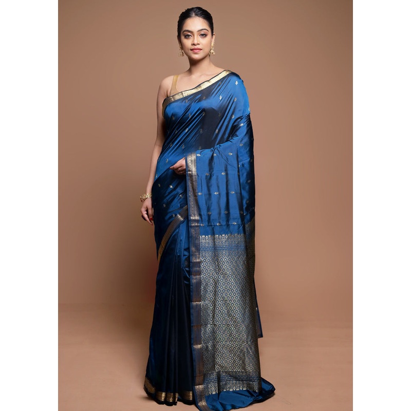 Blue Kanjivaram Silk Saree With Blouse Piece - JD986608672