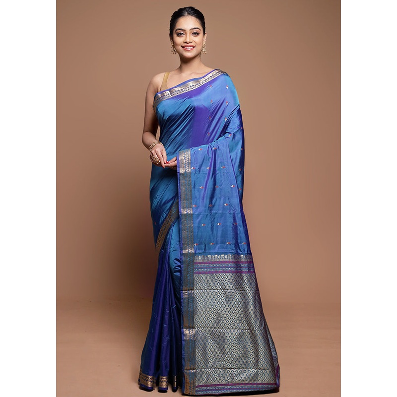 Blue Kanjivaram Silk Saree With Blouse Piece - JD986608673