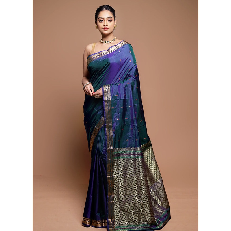 Blue Kanjivaram Silk Saree With Blouse Piece - JD986608675