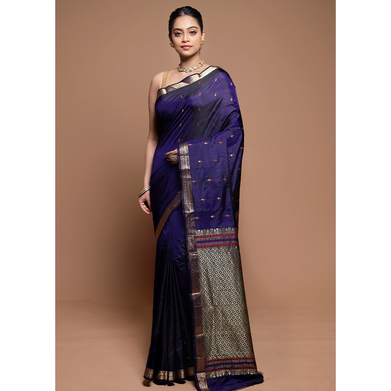 Blue Kanjivaram Silk Saree With Blouse Piece - JD986608676