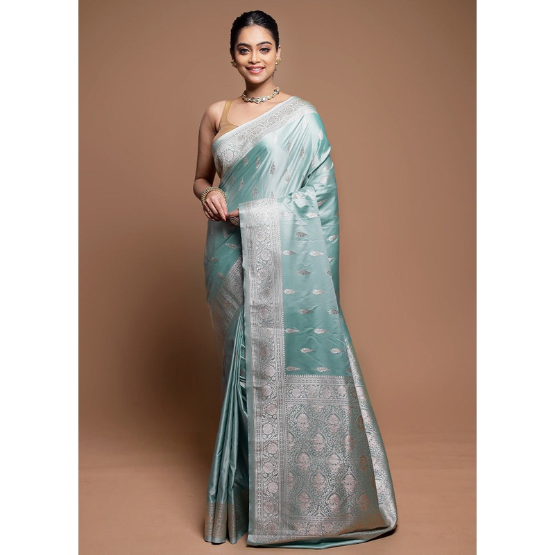 Blue Katan Silk Saree With Blouse Piece - JD986608671