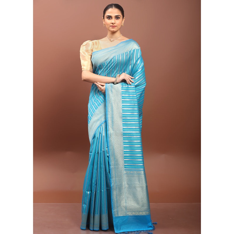 Blue Kora Silk Saree With Blouse Piece - JD986608579