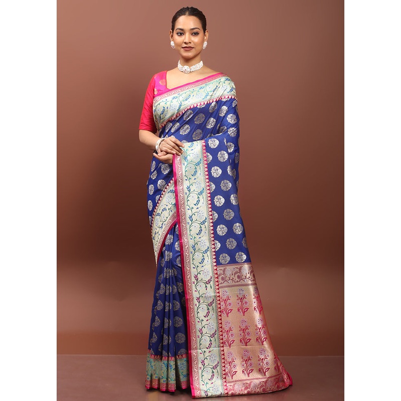 Blue Uppada Silk Saree With Blouse Piece - JD986608575