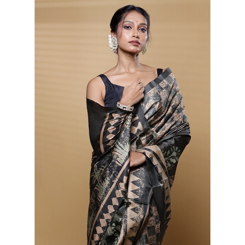 Green Dupion Silk Saree With Blouse Piece - JD986608738