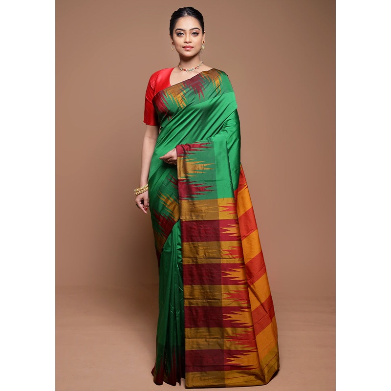 Green Kanjivaram Silk Saree With Blouse Piece - JD986608642