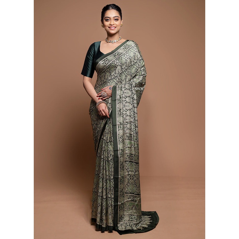 Green Modal Silk Saree Without Blouse Piece - JD986608641