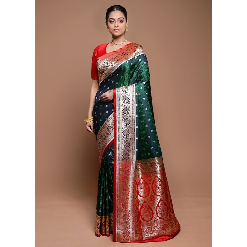 Green Tanchoi Silk Saree With Blouse Piece - JD986608639