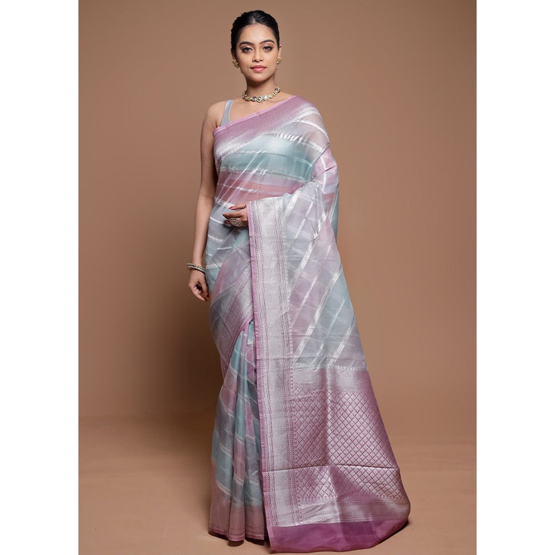 Multicolor Handloom Pure Organza Saree With Blouse Piece - JD986608628