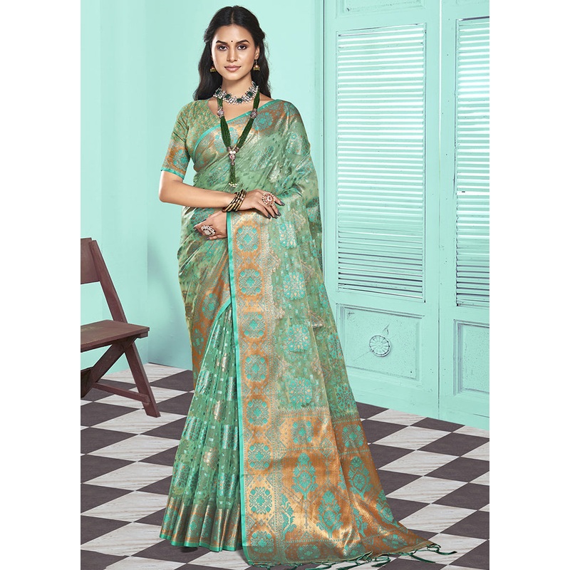 Multicolor Organza Saree With Blouse Piece - JD986608743