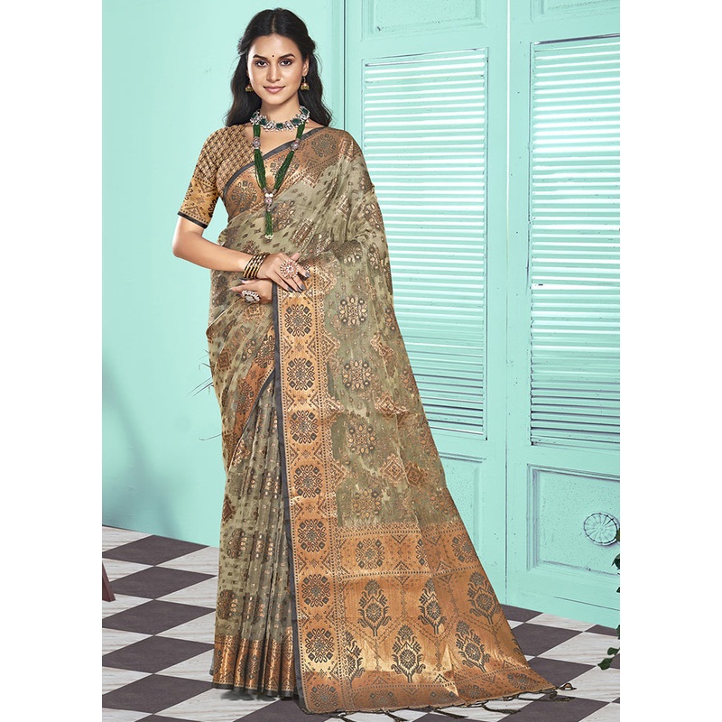 Multicolor Organza Saree With Blouse Piece - JD986608744