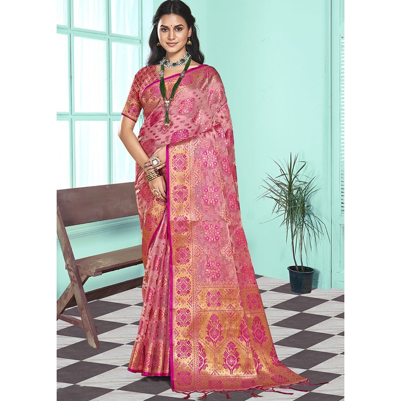 Multicolor Organza Saree With Blouse Piece - JD986608745