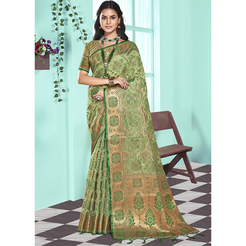 Multicolor Organza Saree With Blouse Piece - JD986608746