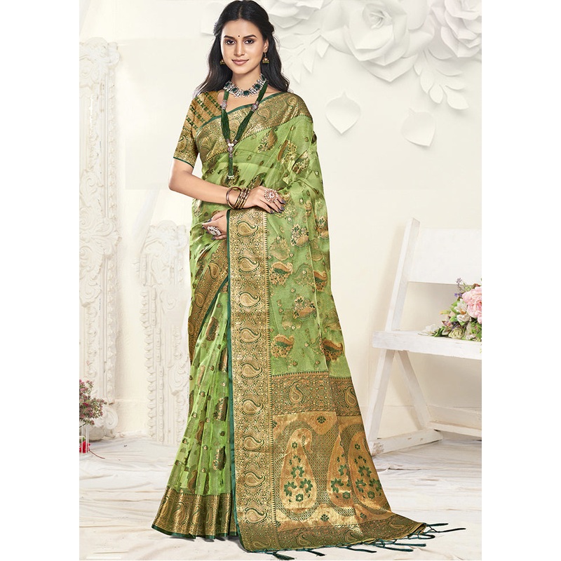 Multicolor Organza Saree With Blouse Piece - JD986608750