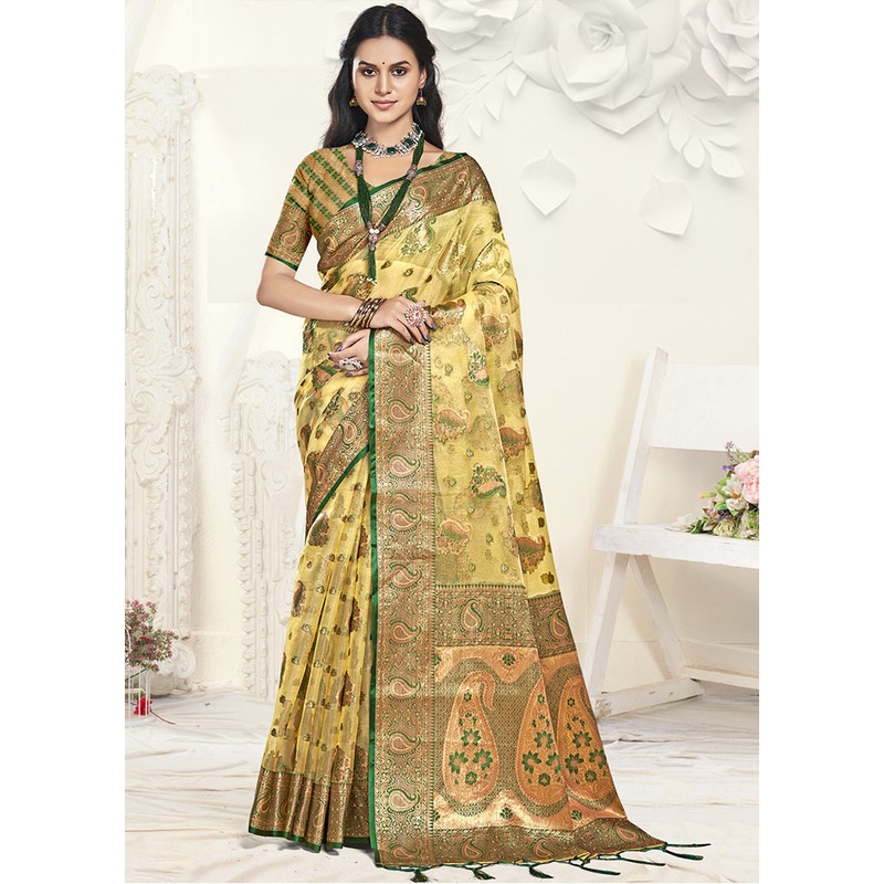 Multicolor Organza Saree With Blouse Piece - JD986608751