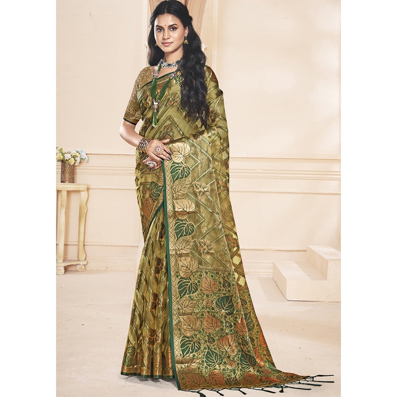 Multicolor Organza Saree With Blouse Piece - JD986608754