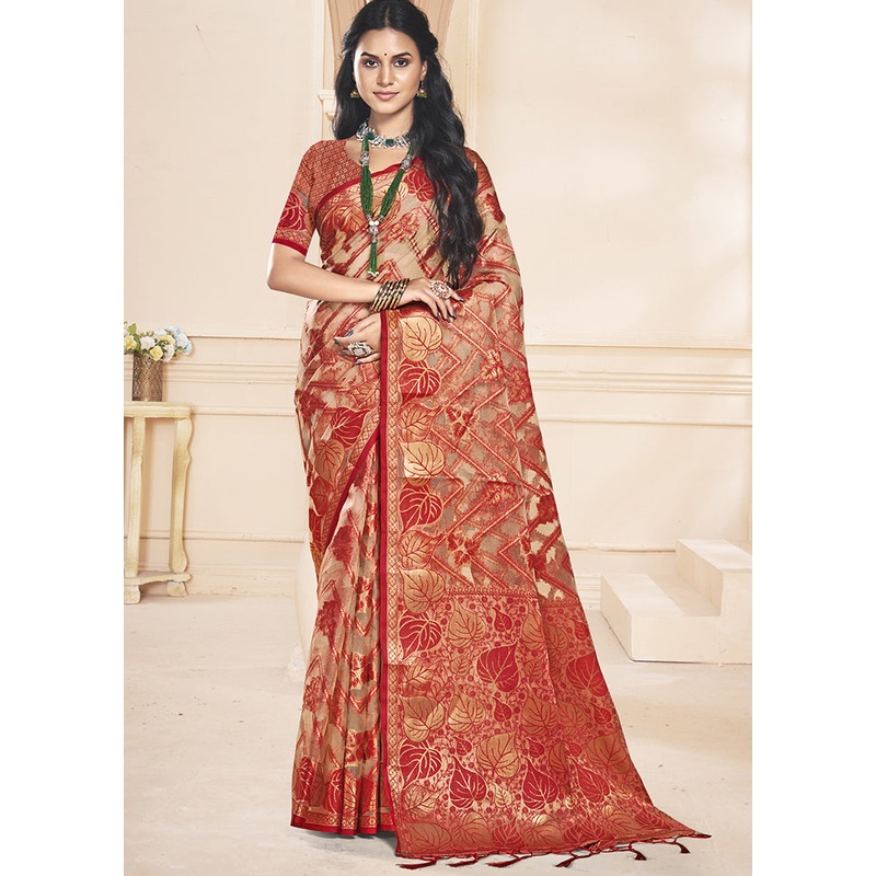 Multicolor Organza Saree With Blouse Piece - JD986608755