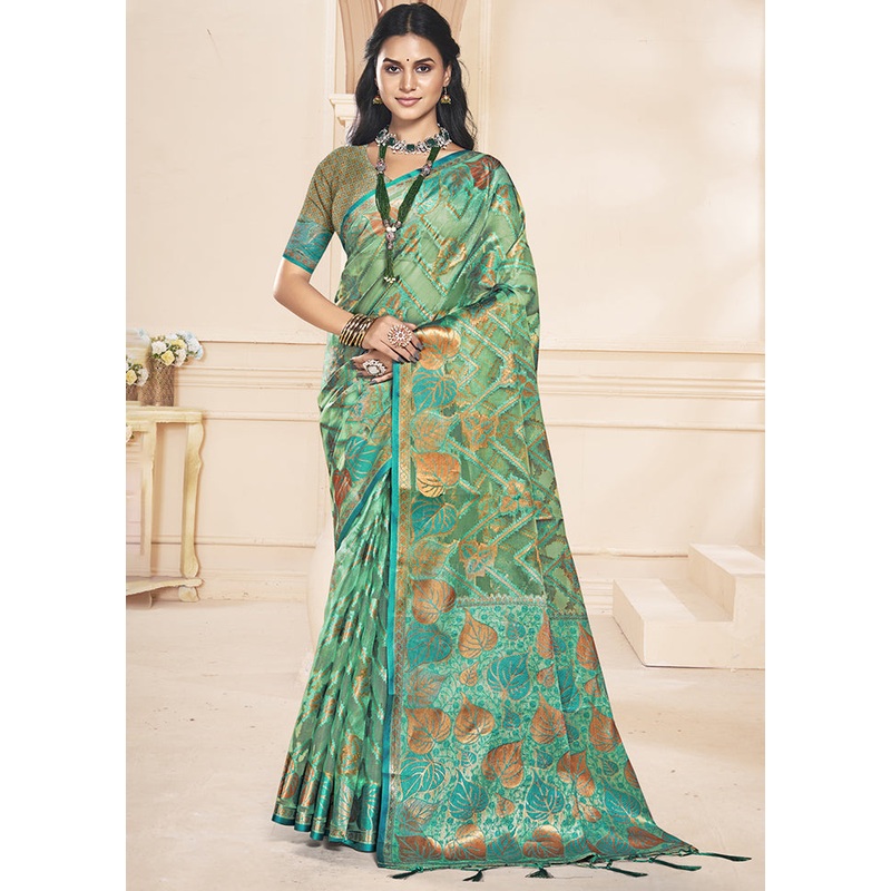 Multicolor Organza Saree With Blouse Piece - JD986608756