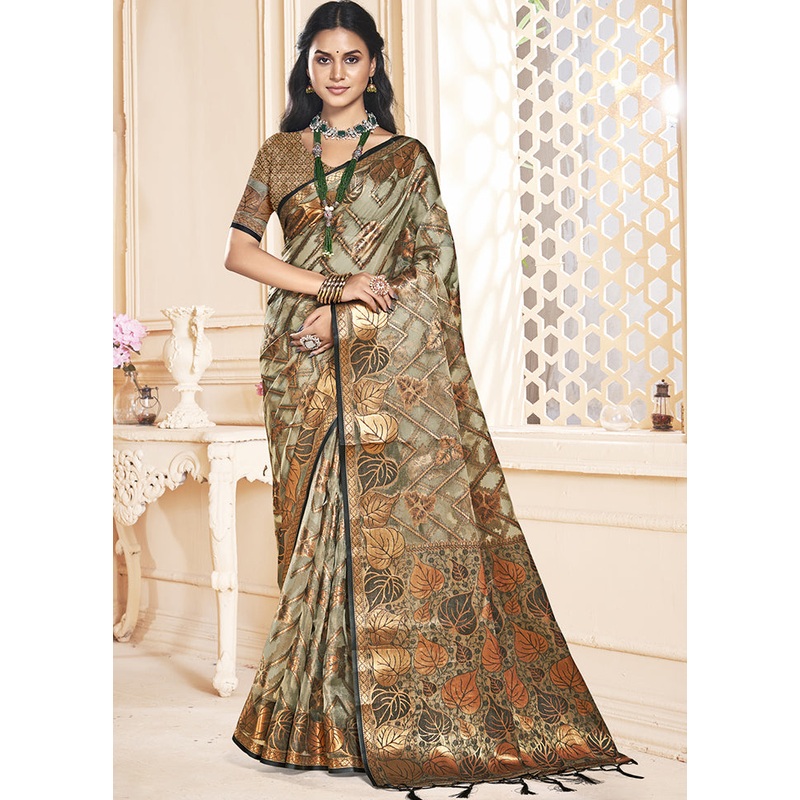 Multicolor Organza Saree With Blouse Piece - JD986608759