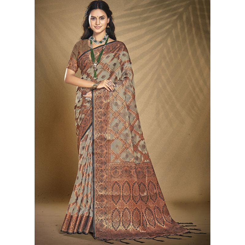 Multicolor Organza Saree With Blouse Piece - JD986608761