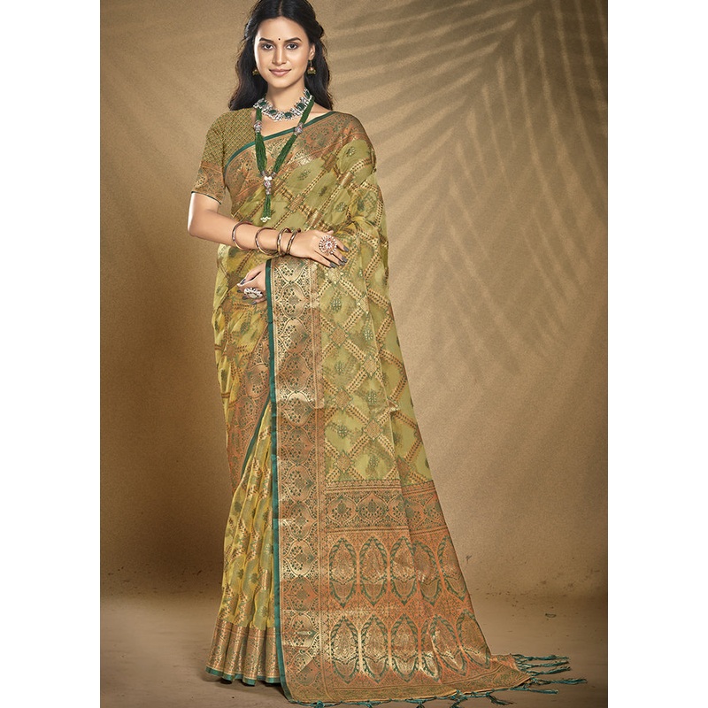 Multicolor Organza Saree With Blouse Piece - JD986608762
