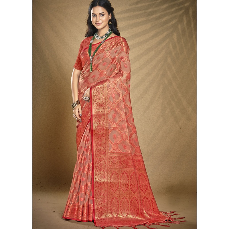 Multicolor Organza Saree With Blouse Piece - JD986608763