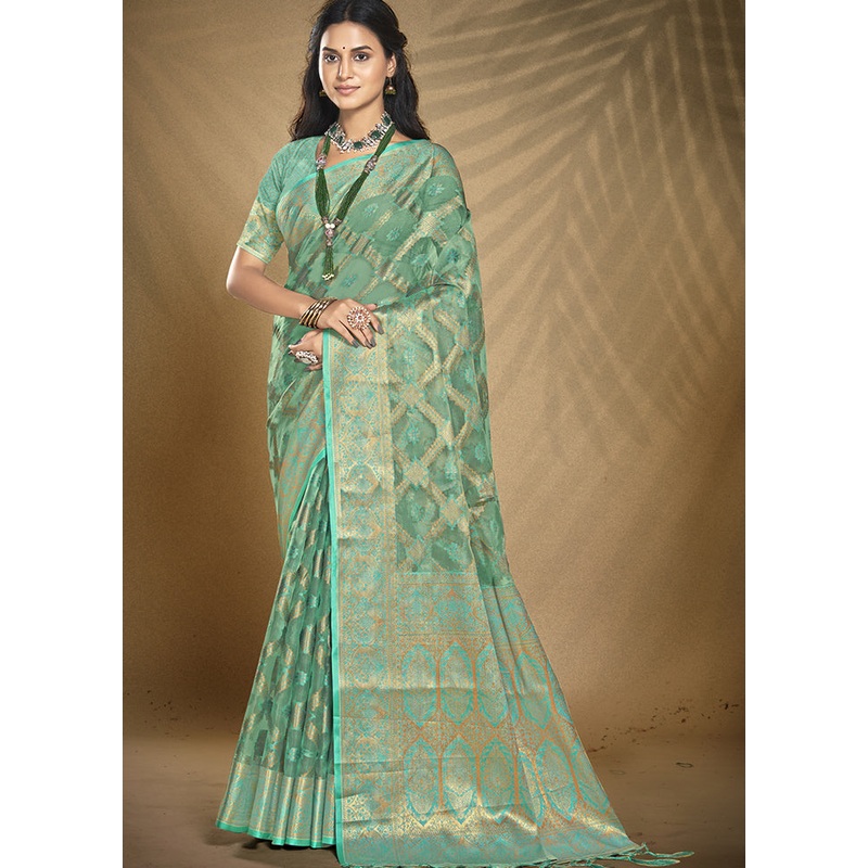 Multicolor Organza Saree With Blouse Piece - JD986608764
