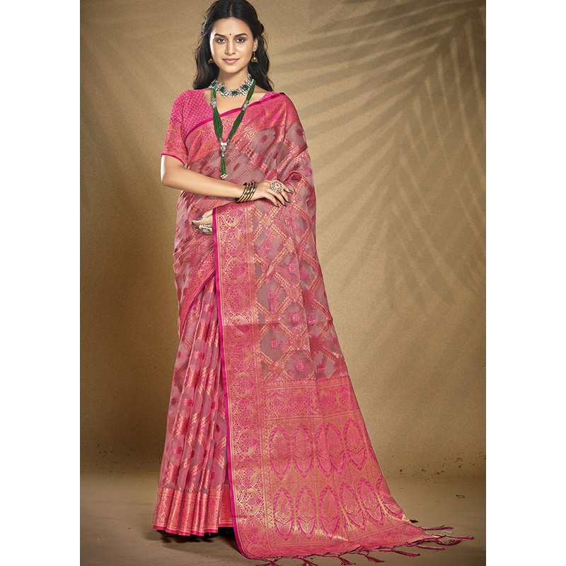 Multicolor Organza Saree With Blouse Piece - JD986608765