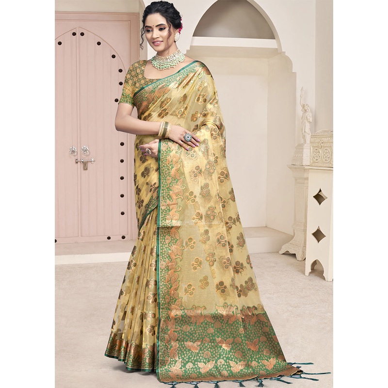 Multicolor Organza Saree With Blouse Piece - JD986608766